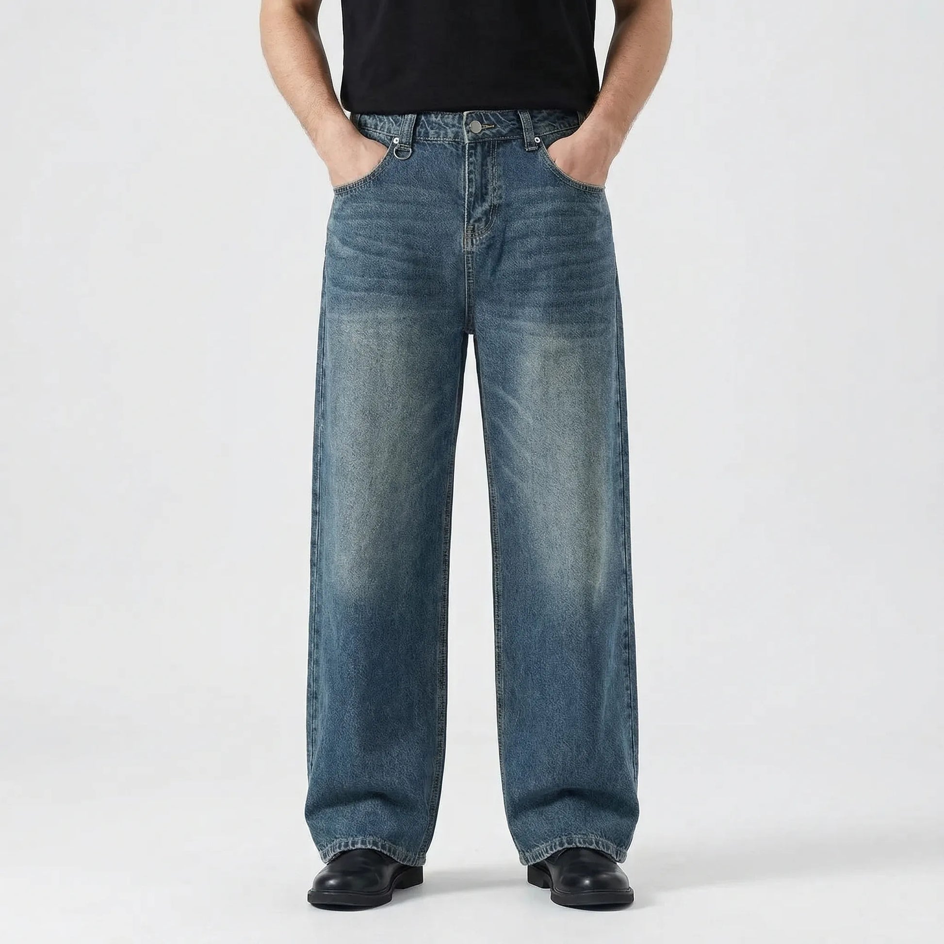 Camoflux - Loose Wide Leg Camouflage Denim Trousers  Casual Everyday Wear