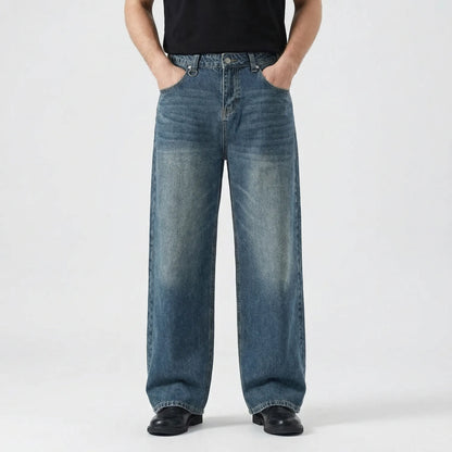 Camoflux - Loose Wide Leg Camouflage Denim Trousers  Casual Everyday Wear