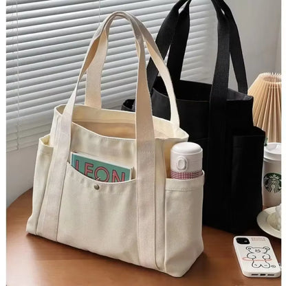 Large Canvas Tote Bag | Women | Spacious Capacity | Work & College | White | Steven & Levon