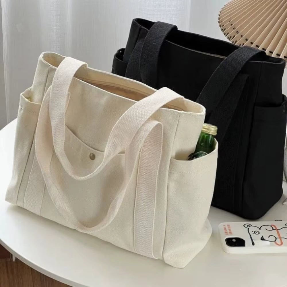 Large Canvas Tote Bag | Women | Spacious Capacity | Work & College | White | Steven & Levon
