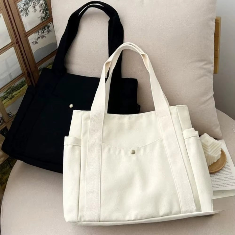 Large Canvas Tote Bag | Women | Spacious Capacity | Work & College | White | Steven & Levon
