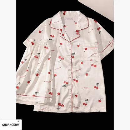 Cherry Print Pajama Set | Women's Satin Pajama | Summer Sleepwear | Steven & Levon