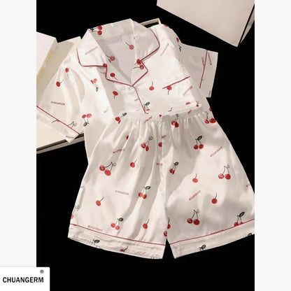 Cherry Print Pajama Set | Women's Satin Pajama | Summer Sleepwear | Steven & Levon
