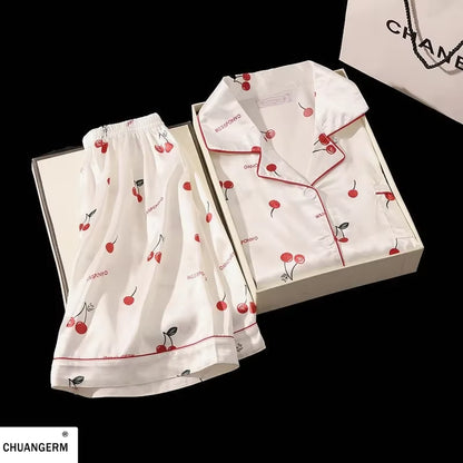 Cherry Print Pajama Set | Women's Satin Pajama | Summer Sleepwear | Steven & Levon