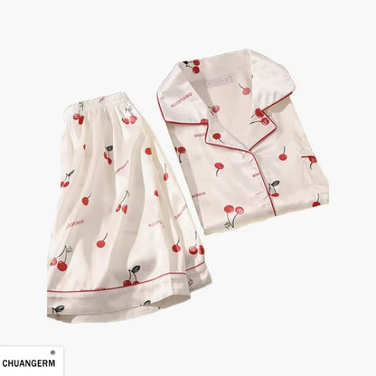 Cherry Print Pajama Set | Women's Satin Pajama | Summer Sleepwear | Steven & Levon