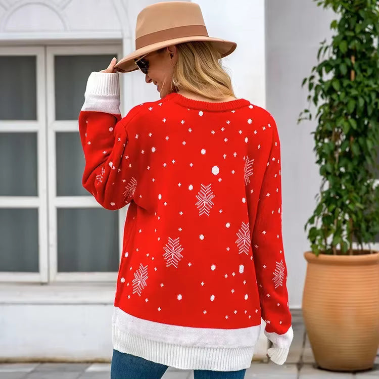 Jacquard Knit Sweater | Womens Christmas Jumper | Loose Fit O-Neck | Winter Wear | Steven & Levon