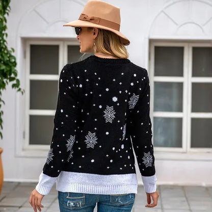 Jacquard Knit Sweater | Womens Christmas Jumper | Loose Fit O-Neck | Winter Wear | Steven & Levon