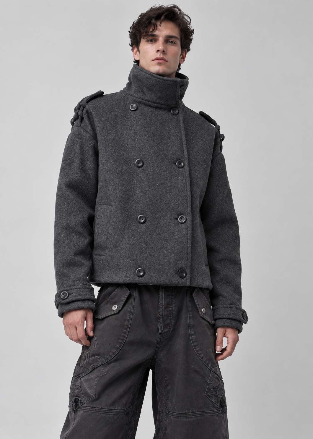 Wool Blend Short Coat | Men Peacoat | Oversize Double Breasted Stand Collar Winter | Steven & Levon