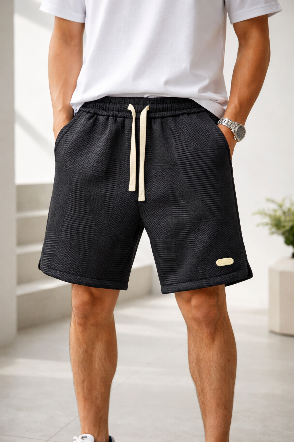 Men's Textured Drawstring Shorts | Textured Fabric | Relaxed Fit Casual Shorts | Steven & Levon