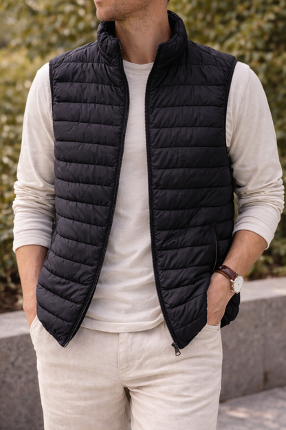 Men's Lightweight Quilted Gilet | Zip Front Bodywarmer | Insulated Sleeveless Vest | Steven & Levon