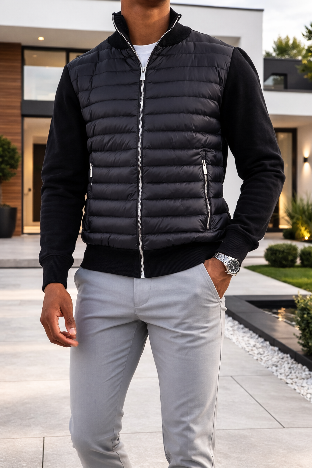 Men's Quilted Bomber Jacket | Zip Front | Lightweight Casual Outerwear | Steven & Levon