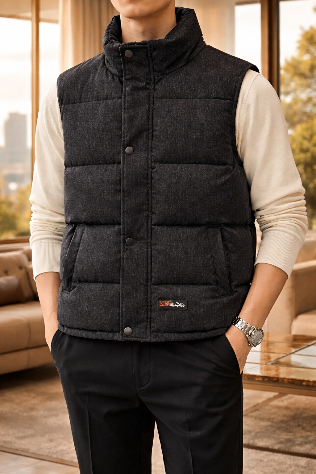 Men's Quilted Puffer Bodywarmer | Stand Collar | Sleeveless Zip Gilet | Insulated Vest | Steven & Levon