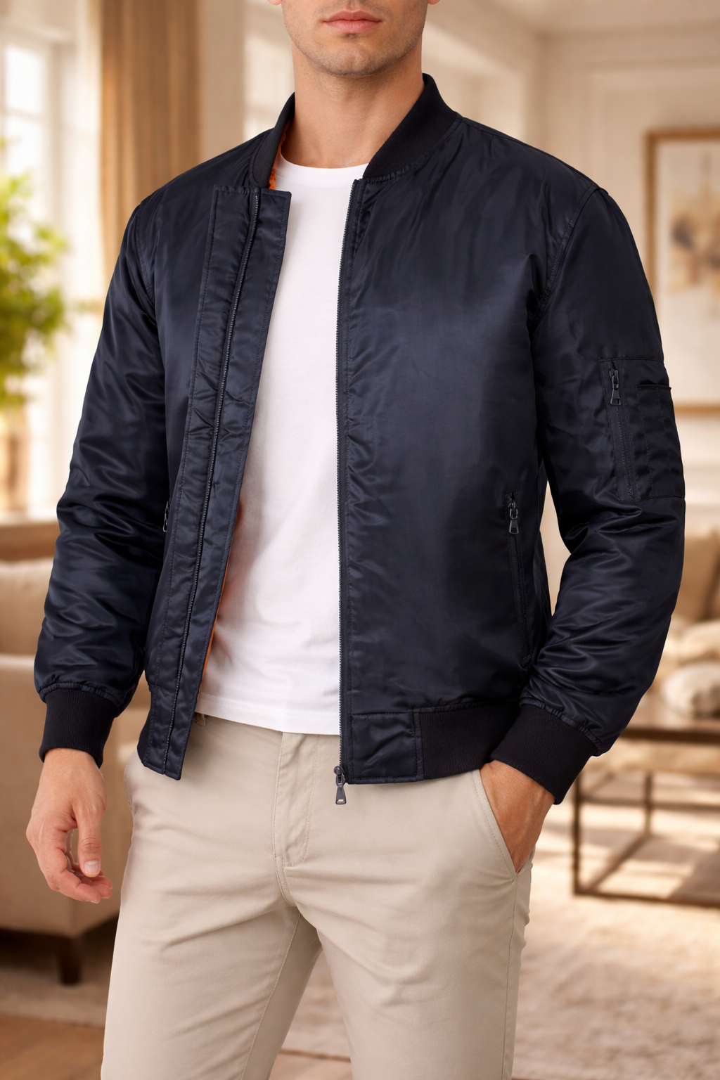 Men's Bomber Jacket | Men's Zip Front Quilted Lining Casual Bomber Jacket | Lightweight Outerwear | Steven & Levon