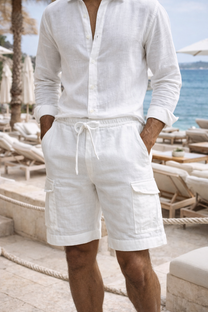 Men's Linen Cargo Shorts | Linen Blend | Drawstring Waist Utility Summer Shorts | Steven & Levon