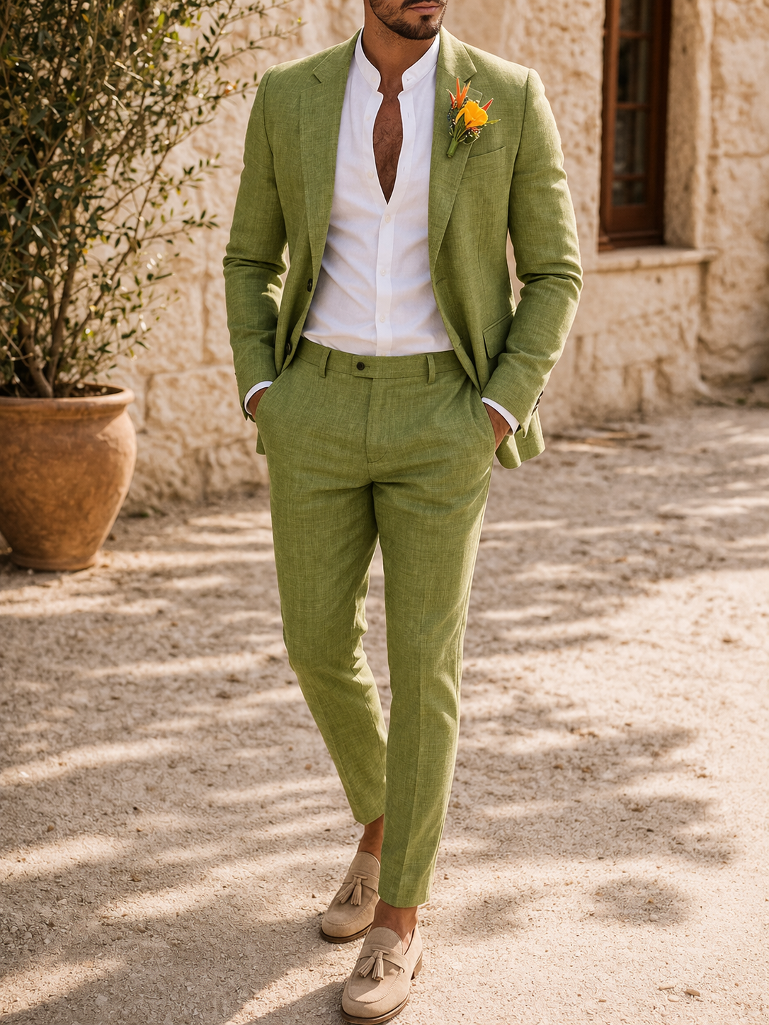 Men's Linen Wedding Suit | Tailored Two Piece Set | Lightweight Formal Occasion Wear | Steven & Levon