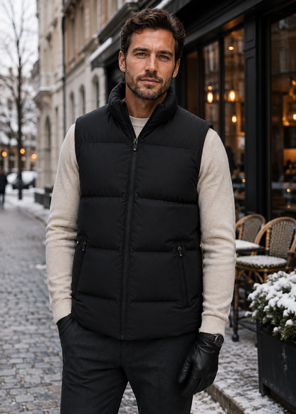 Men's Sleeveless Puffer Gilet | Quilted Insulated Vest | High Zip Collar | Lightweight Layer | Steven & Levon