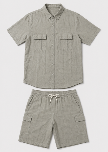 Men’s Casual Linen Shirt and Shorts Set | Men | Breathable Linen Blend | Summer Co-Ord Loungewear | Steven & Levon