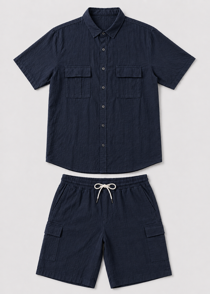 Men’s Casual Linen Shirt and Shorts Set | Men | Breathable Linen Blend | Summer Co-Ord Loungewear | Steven & Levon