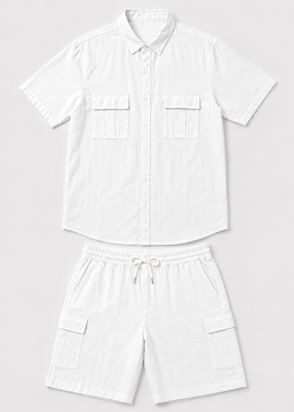 Men’s Casual Linen Shirt and Shorts Set | Men | Breathable Linen Blend | Summer Co-Ord Loungewear | Steven & Levon