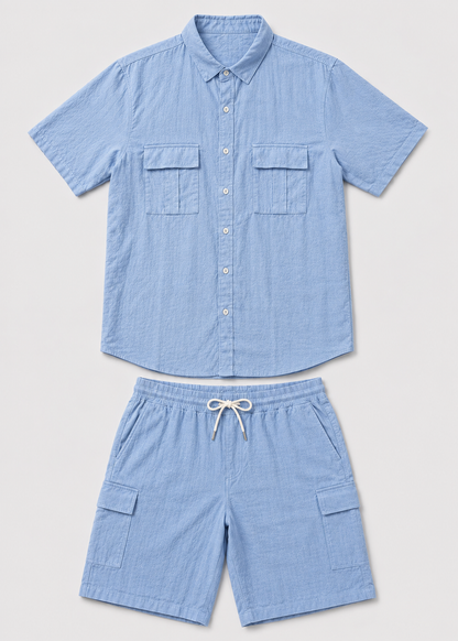 Men’s Casual Linen Shirt and Shorts Set | Men | Breathable Linen Blend | Summer Co-Ord Loungewear | Steven & Levon