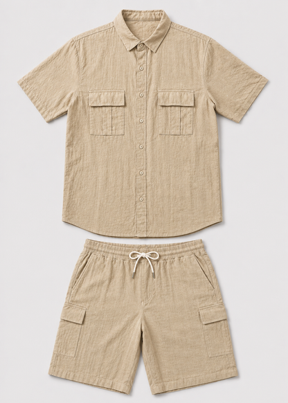 Men’s Casual Linen Shirt and Shorts Set | Men | Breathable Linen Blend | Summer Co-Ord Loungewear | Steven & Levon