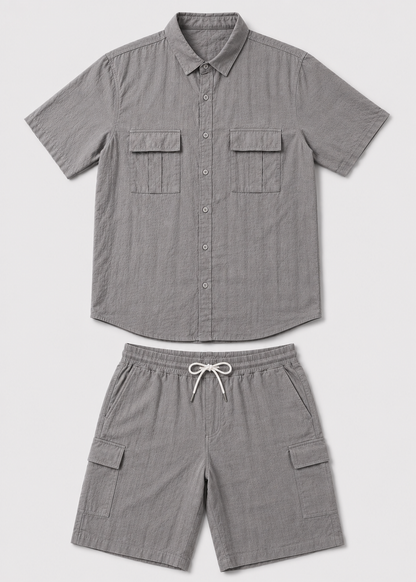 Men’s Casual Linen Shirt and Shorts Set | Men | Breathable Linen Blend | Summer Co-Ord Loungewear | Steven & Levon