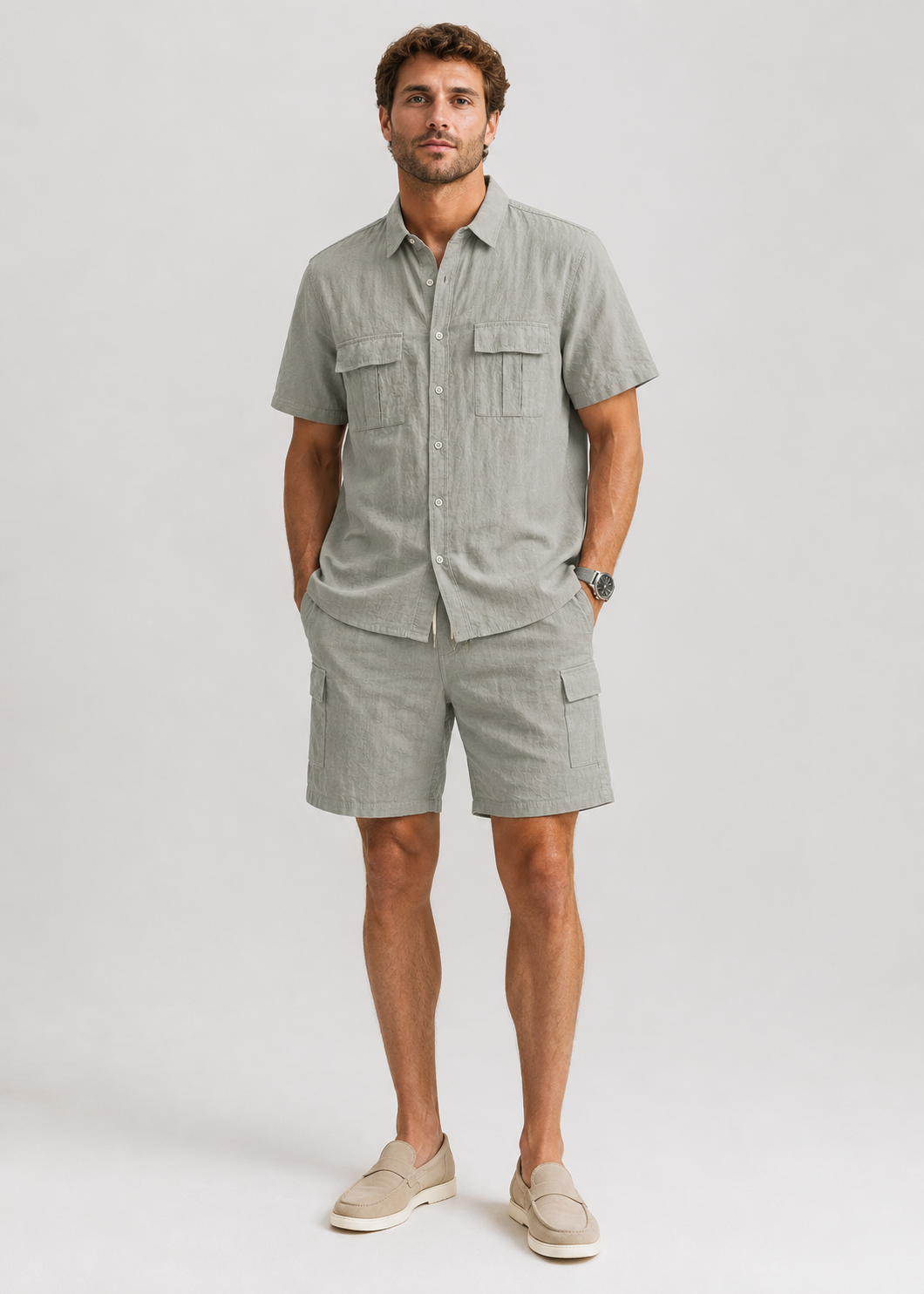 Men’s Casual Linen Shirt and Shorts Set | Men | Breathable Linen Blend | Summer Co-Ord Loungewear | Steven & Levon