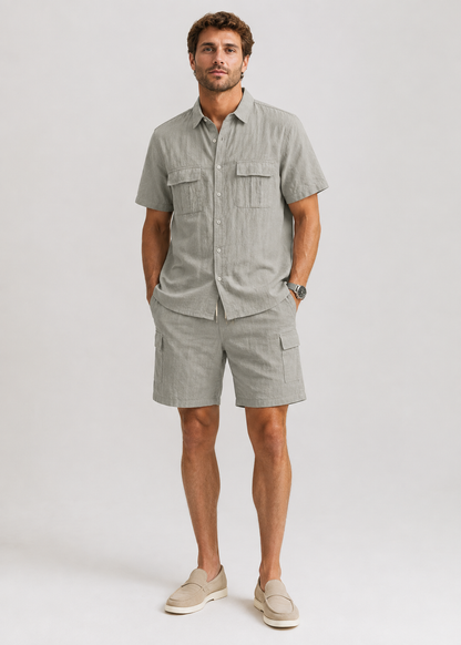 Men’s Casual Linen Shirt and Shorts Set | Men | Breathable Linen Blend | Summer Co-Ord Loungewear | Steven & Levon
