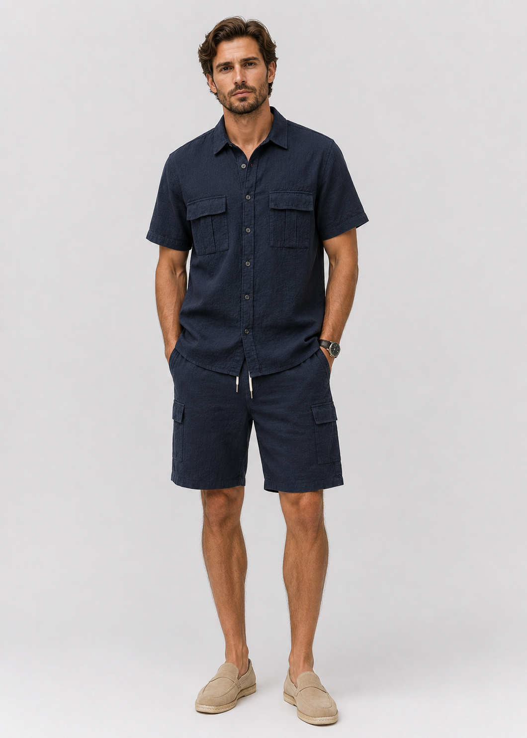Men’s Casual Linen Shirt and Shorts Set | Men | Breathable Linen Blend | Summer Co-Ord Loungewear | Steven & Levon