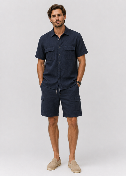 Men’s Casual Linen Shirt and Shorts Set | Men | Breathable Linen Blend | Summer Co-Ord Loungewear | Steven & Levon