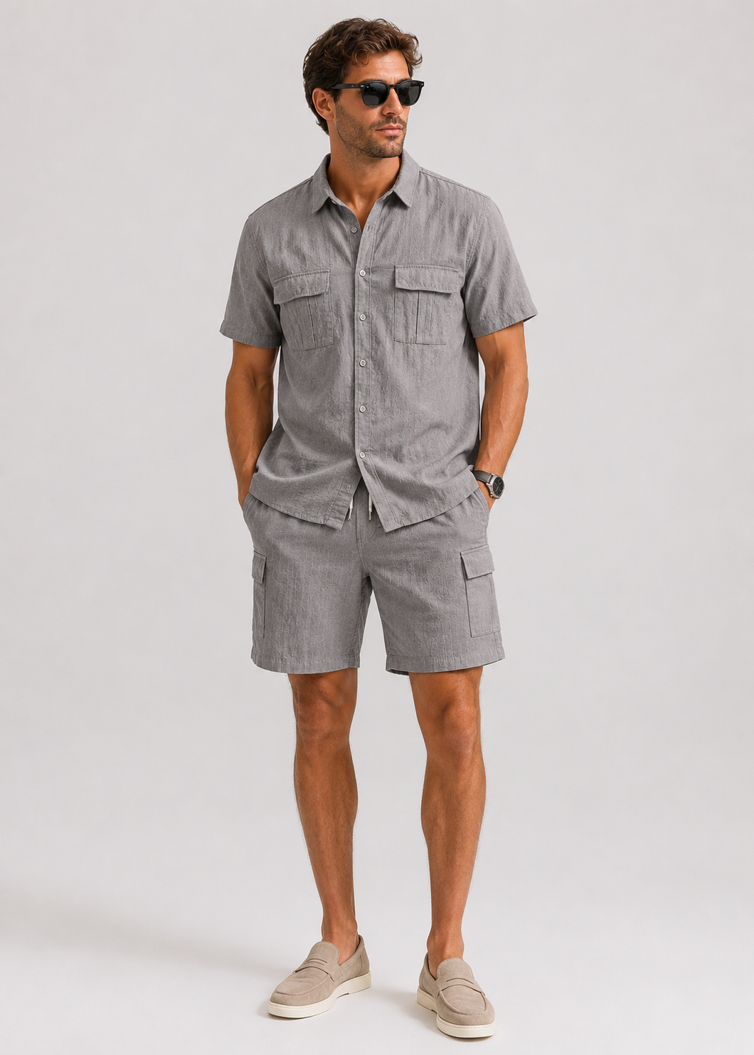 Men’s Casual Linen Shirt and Shorts Set | Men | Breathable Linen Blend | Summer Co-Ord Loungewear | Steven & Levon