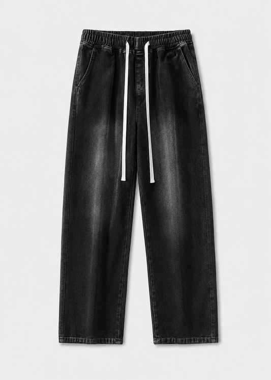 Driftway - Loose Straight Leg Drawstring Jeans  Everyday Casual Wear