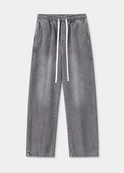 Driftway - Loose Straight Leg Drawstring Jeans  Everyday Casual Wear