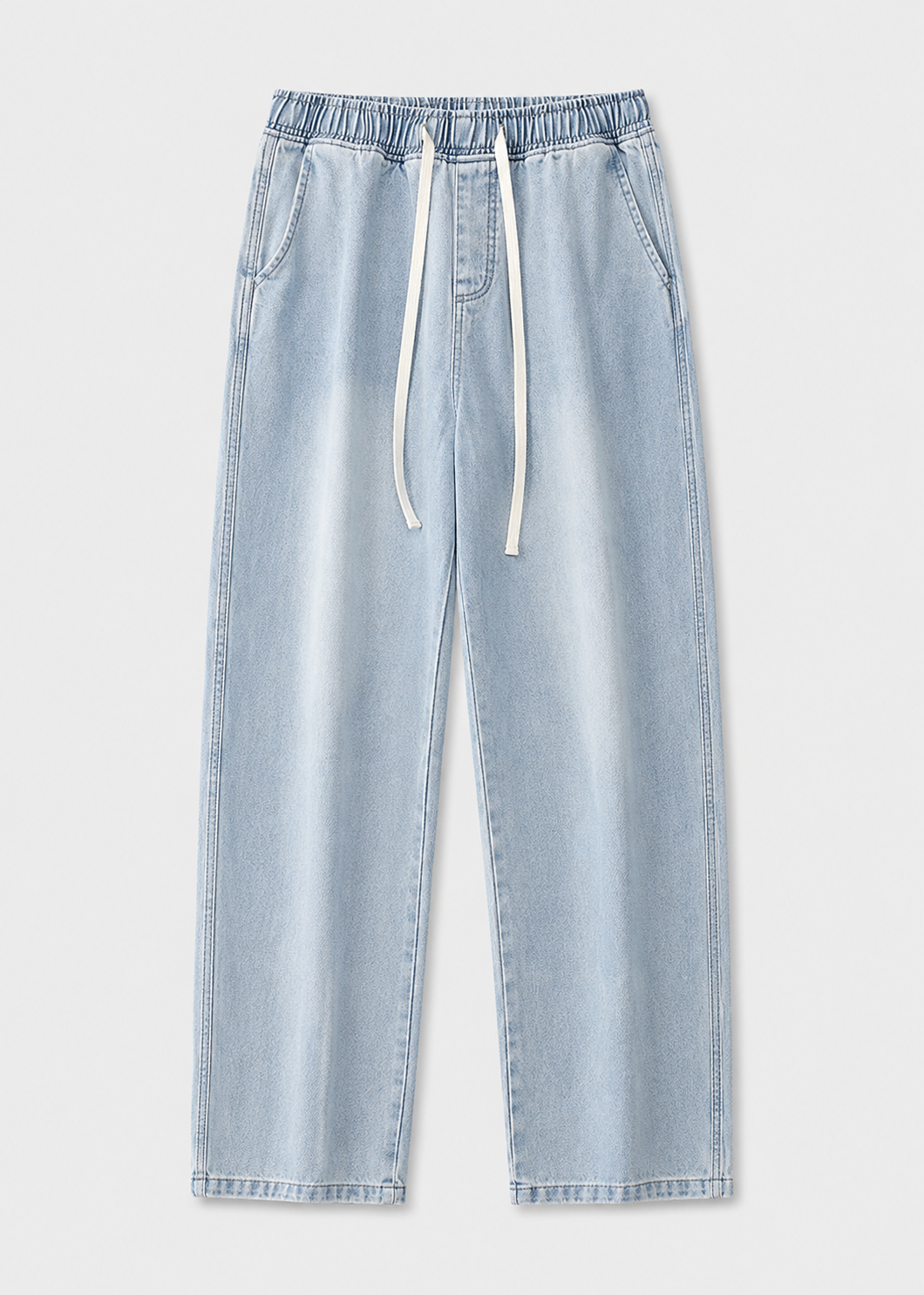 Driftway - Loose Straight Leg Drawstring Jeans  Everyday Casual Wear