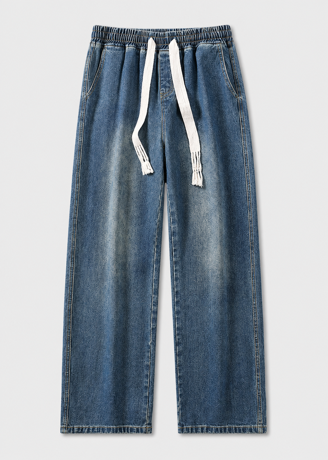 Driftway - Loose Straight Leg Drawstring Jeans  Everyday Casual Wear