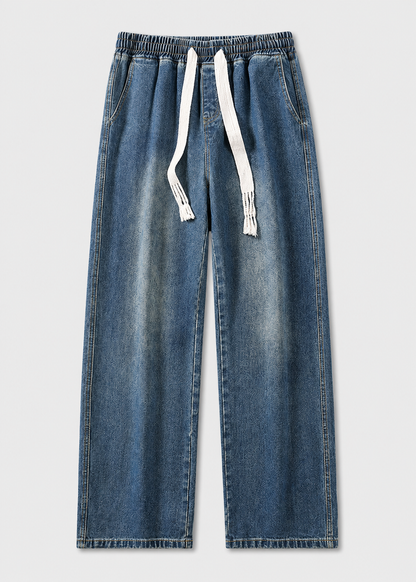 Driftway - Loose Straight Leg Drawstring Jeans  Everyday Casual Wear