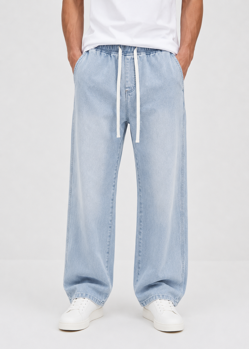 Driftway - Loose Straight Leg Drawstring Jeans  Everyday Casual Wear