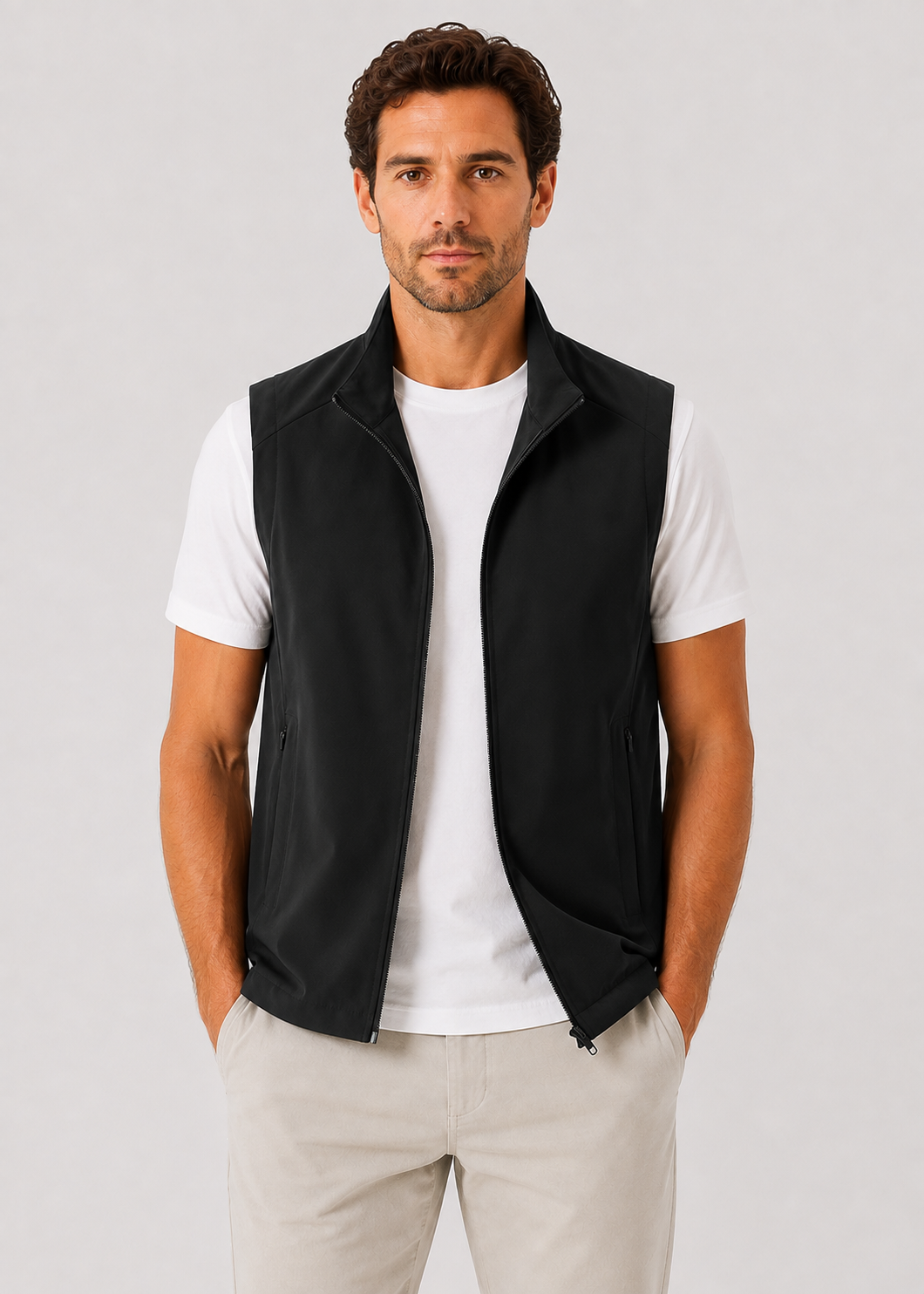 Men's Lightweight Zip Front Bodywarmer | Nylon-Spandex Blend | Insulated Sleeveless Vest | Steven & Levon