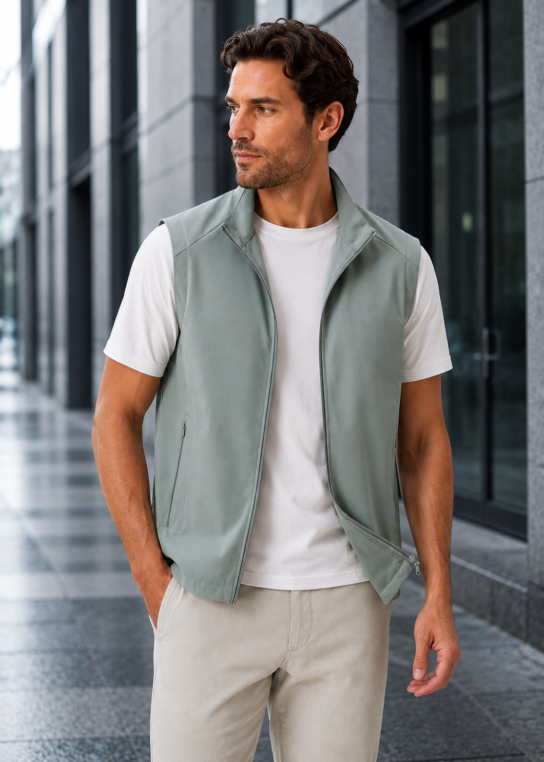 Men's Lightweight Zip Front Bodywarmer | Nylon-Spandex Blend | Insulated Sleeveless Vest | Steven & Levon