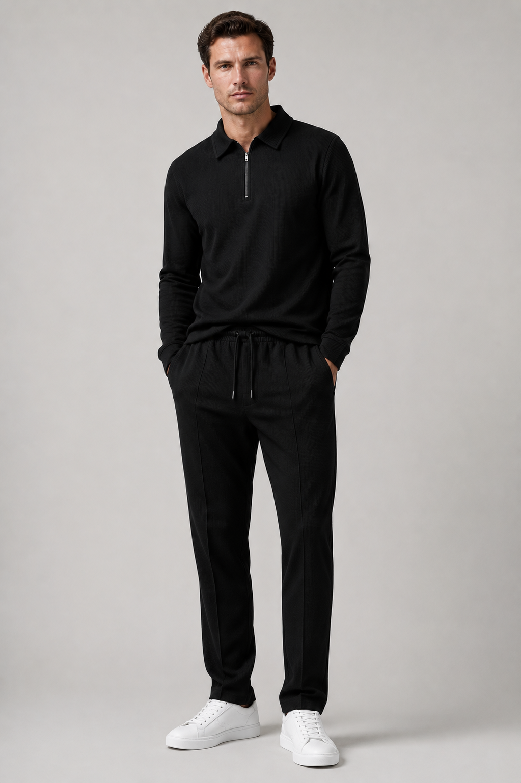 Men’s Zippered Lounge Set | Men | Waffle Fabric | Polyester | 2-Piece Casual Tracksuit | Steven & Levon