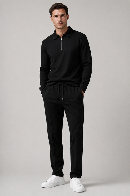 Men’s Zippered Lounge Set | Men | Waffle Fabric | Polyester | 2-Piece Casual Tracksuit | Steven & Levon