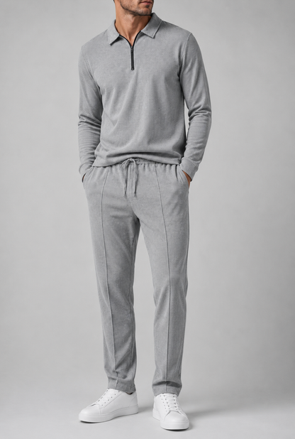Men’s Zippered Lounge Set | Men | Waffle Fabric | Polyester | 2-Piece Casual Tracksuit | Steven & Levon