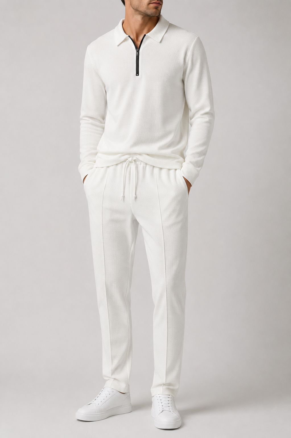 Men’s Zippered Lounge Set | Men | Waffle Fabric | Polyester | 2-Piece Casual Tracksuit | Steven & Levon