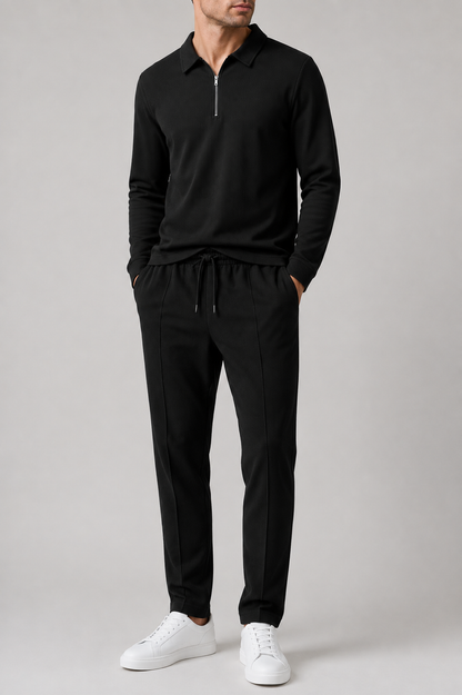 Men’s Zippered Lounge Set | Men | Waffle Fabric | Polyester | 2-Piece Casual Tracksuit | Steven & Levon