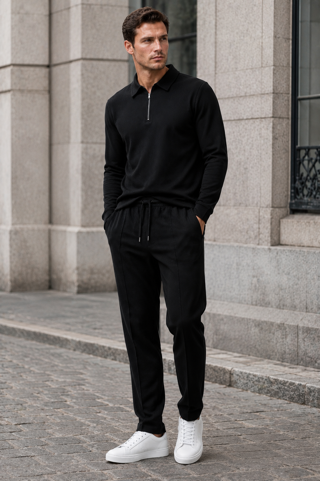 Men’s Zippered Lounge Set | Men | Waffle Fabric | Polyester | 2-Piece Casual Tracksuit | Steven & Levon