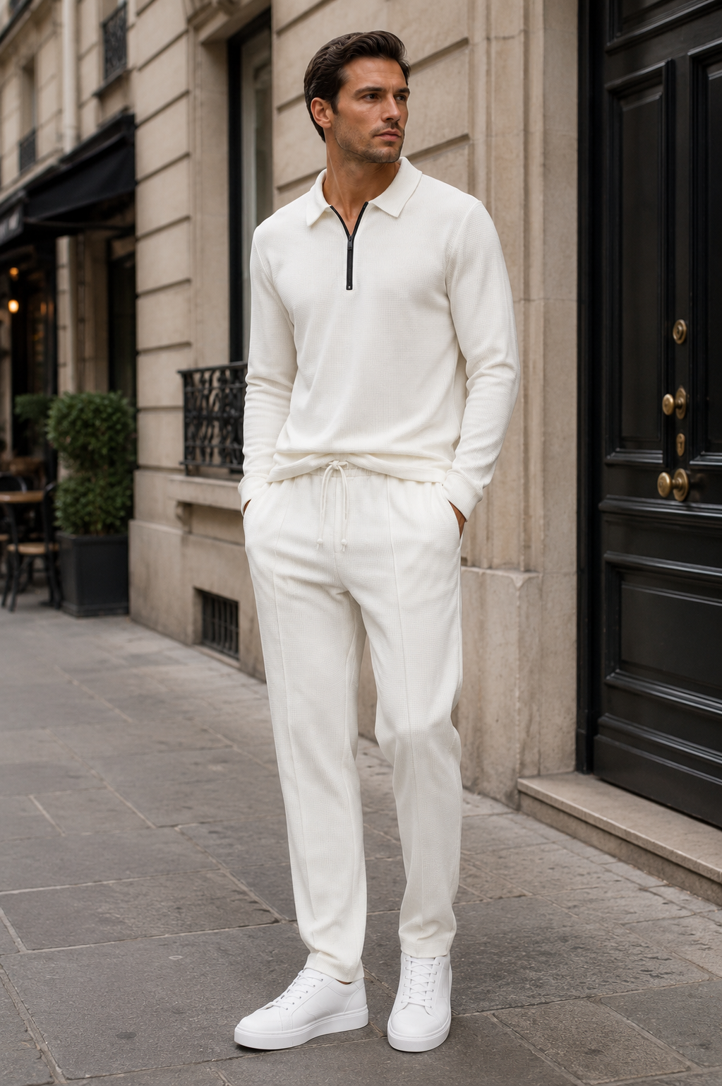 Men’s Zippered Lounge Set | Men | Waffle Fabric | Polyester | 2-Piece Casual Tracksuit | Steven & Levon