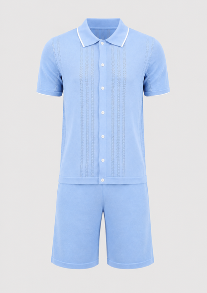 Men's Knit Two-Piece Set | Textured Knit Shirt & Trousers | Relaxed Fit | Steven & Levon