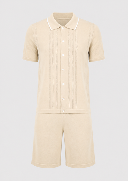 Men's Knit Two-Piece Set | Textured Knit Shirt & Trousers | Relaxed Fit | Steven & Levon