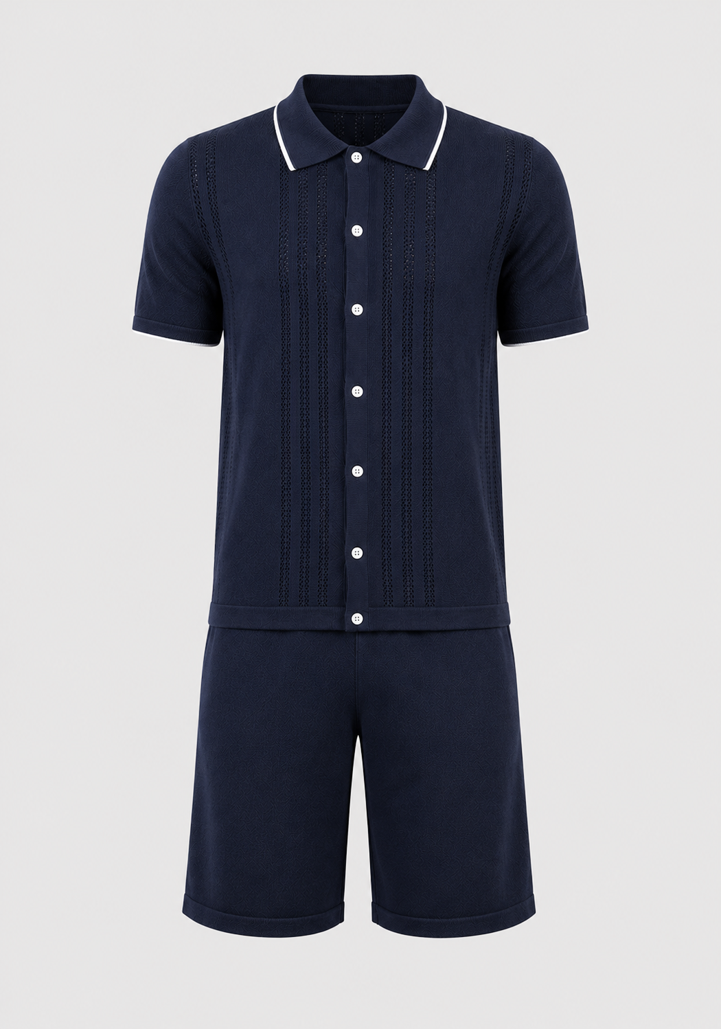 Men's Knit Two-Piece Set | Textured Knit Shirt & Trousers | Relaxed Fit | Steven & Levon