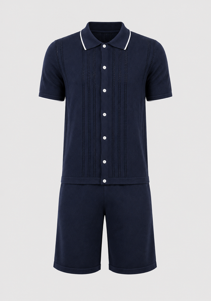 Men's Knit Two-Piece Set | Textured Knit Shirt & Trousers | Relaxed Fit | Steven & Levon